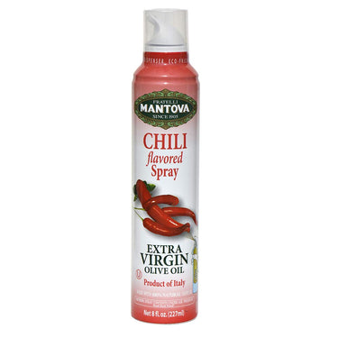 Mantova Chili Flavored Extra Virgin Olive Oil Spray, heart-healthy cooking spray perfect for salads, pasta sauces, or grilling, 100% natural cooking oil made in Italy, olive oil dispenser bottle sprays, drips, or streams with no waste, 8 oz